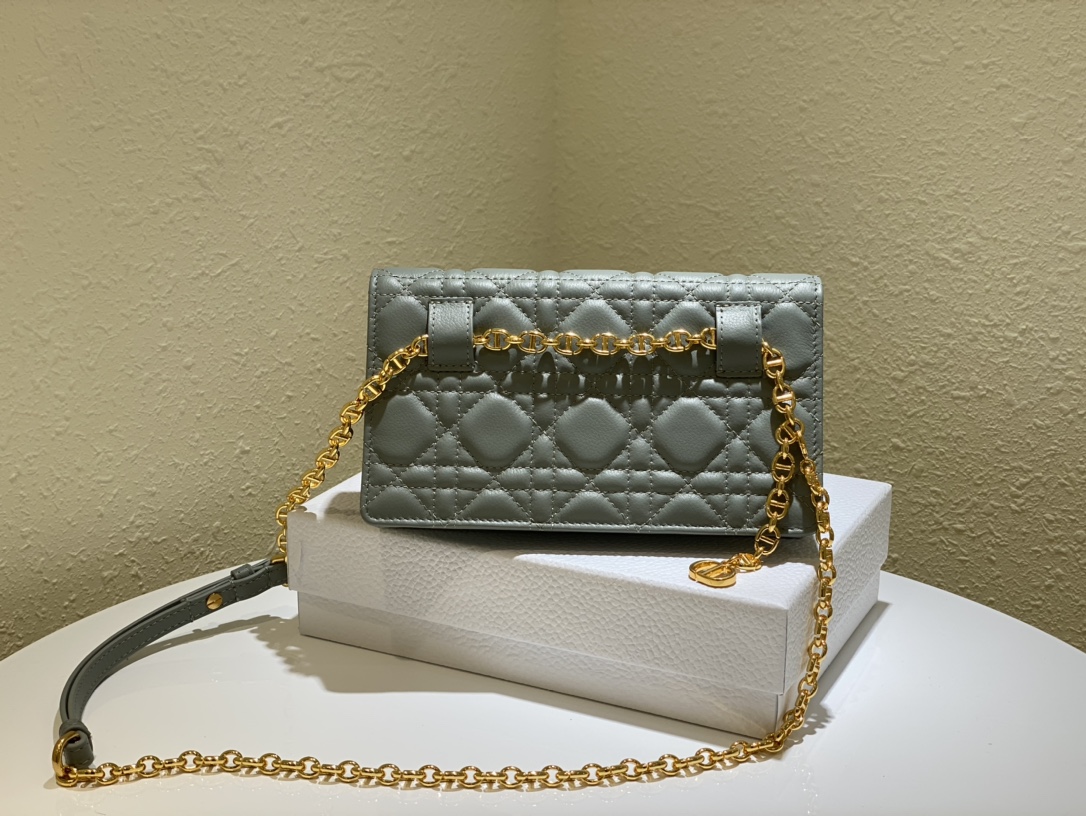 d10r caro belt pouch with chain S*pple cannage calfskin gray s5091 20 x 11.5 x 3.5 cm
