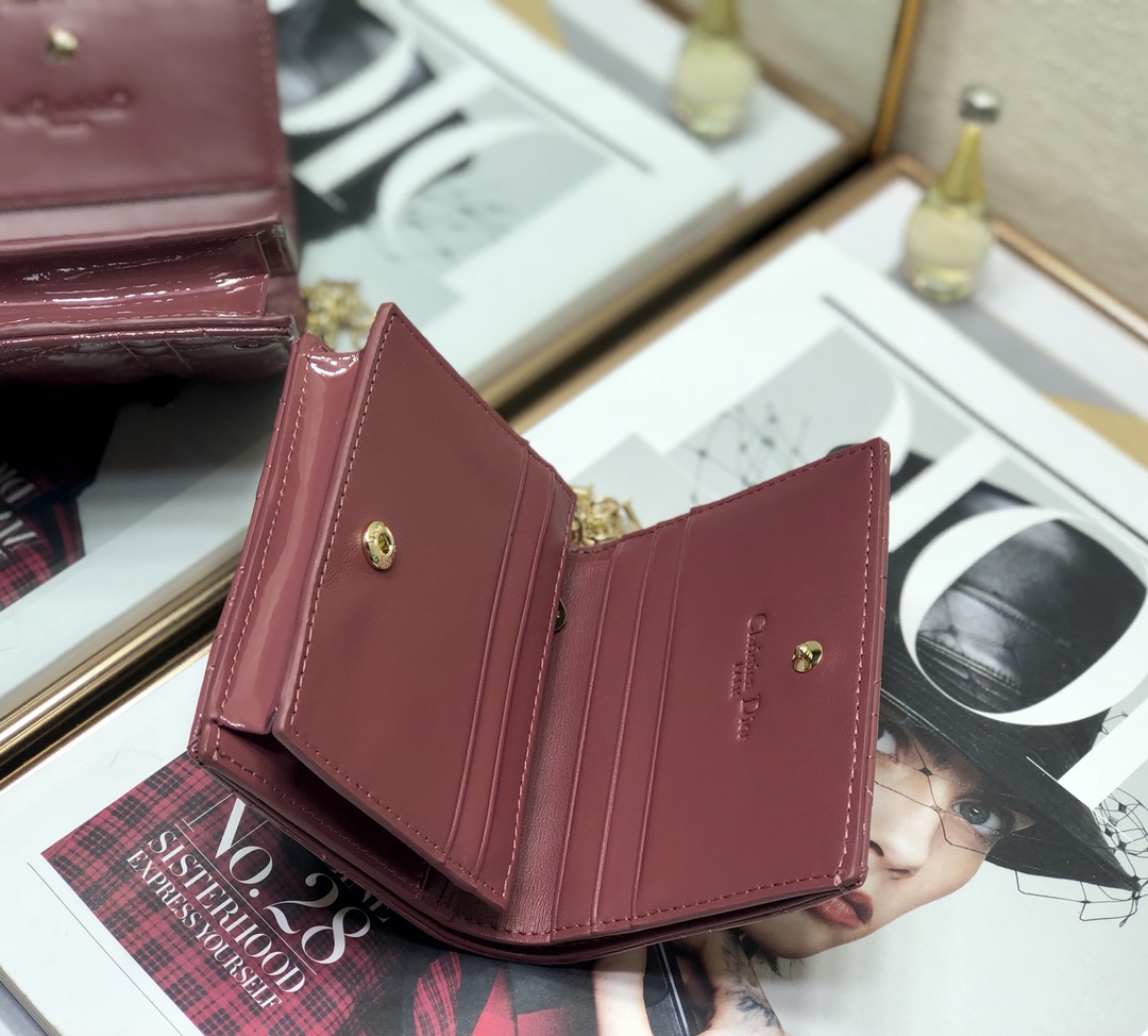 D10r small wallet patent cannage calfskin rose red 11 x 9 cm