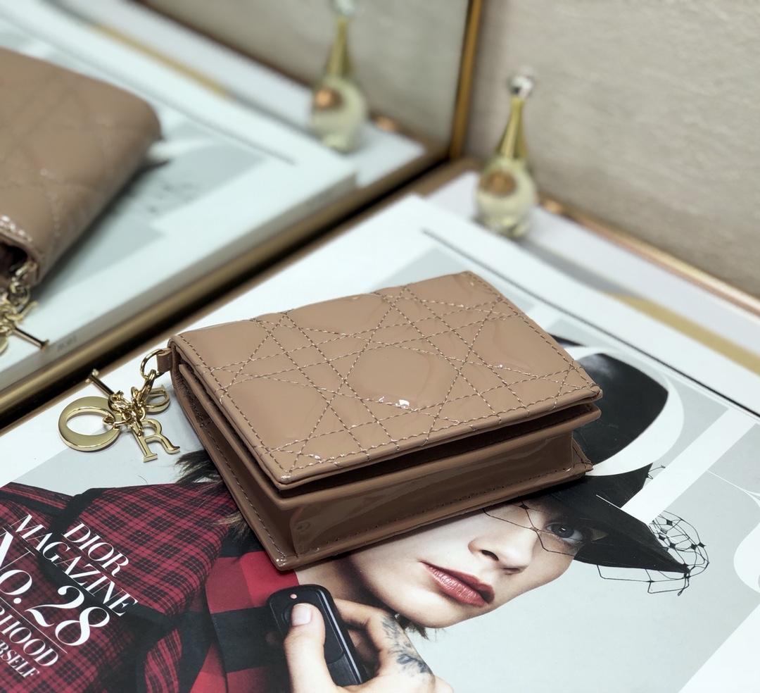 D10r small wallet patent cannage calfskin rose des vent 11 x 9 cm