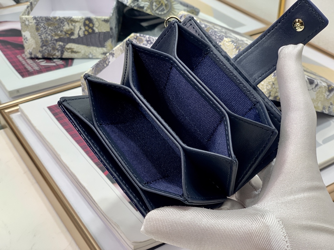 D10r lady D10r 5-gusset card holder patent cannage calfskin indigo blue s0074 10.5 cm
