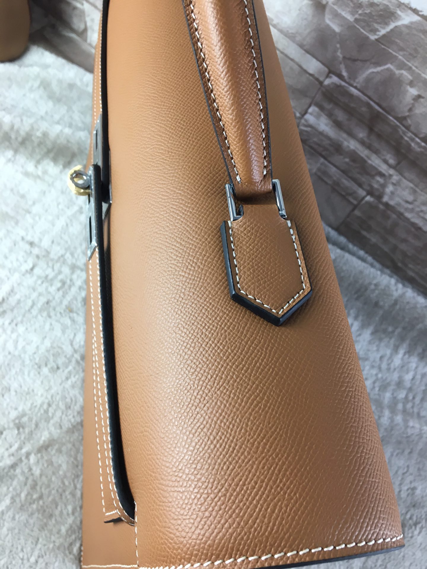 H**me5 kelly depeche briefcase epsom gold hardware brown 38 cm