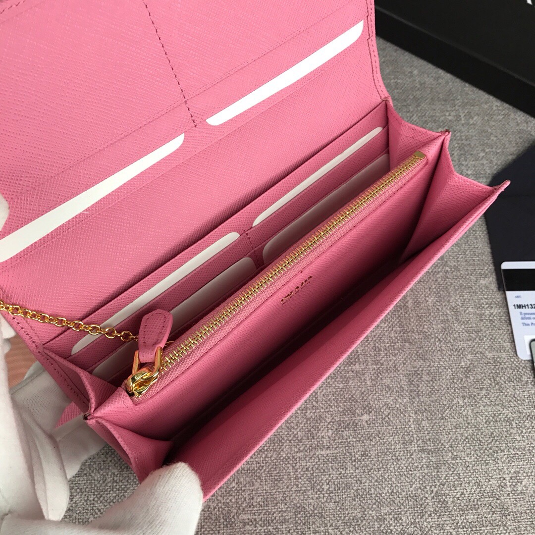 Pra*a large saffiano leather wallet pink 1mh132 18.7 x 9.5 cm