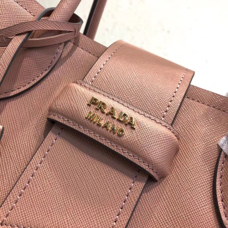 Pra*a top handle tote bag leather powder pink/black 1bg148 33 × 24 × 14.5 cm