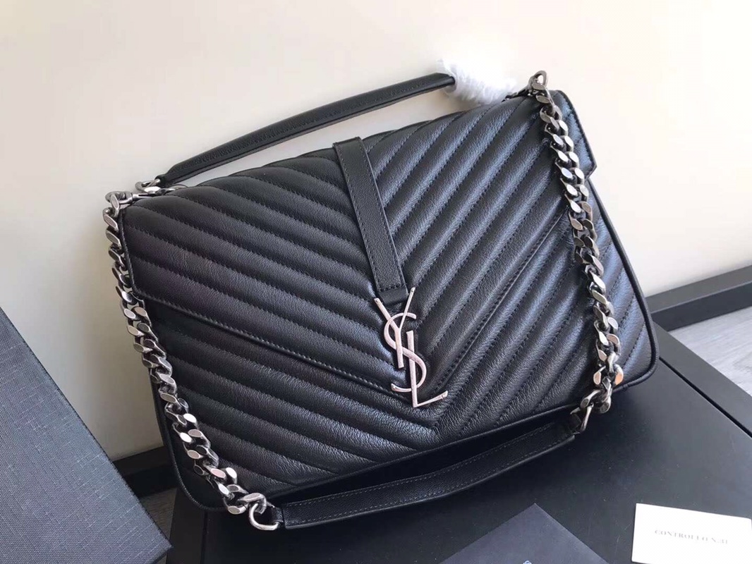 Y51 large college tote leather silver metal black 392738 32 x 21 x 8 cm