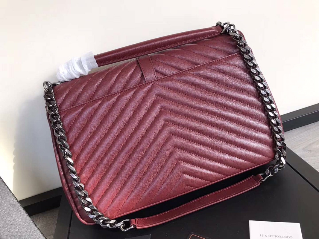 Y51 large college tote leather silver metal burgundy 392738 32 x 21 x 8 cm