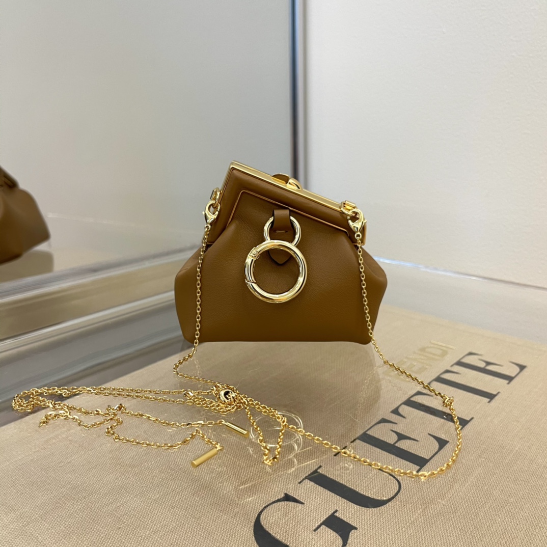 F**di nano first charm nappa leather brown 7as051 11.5 x 5.5 x 10 cm