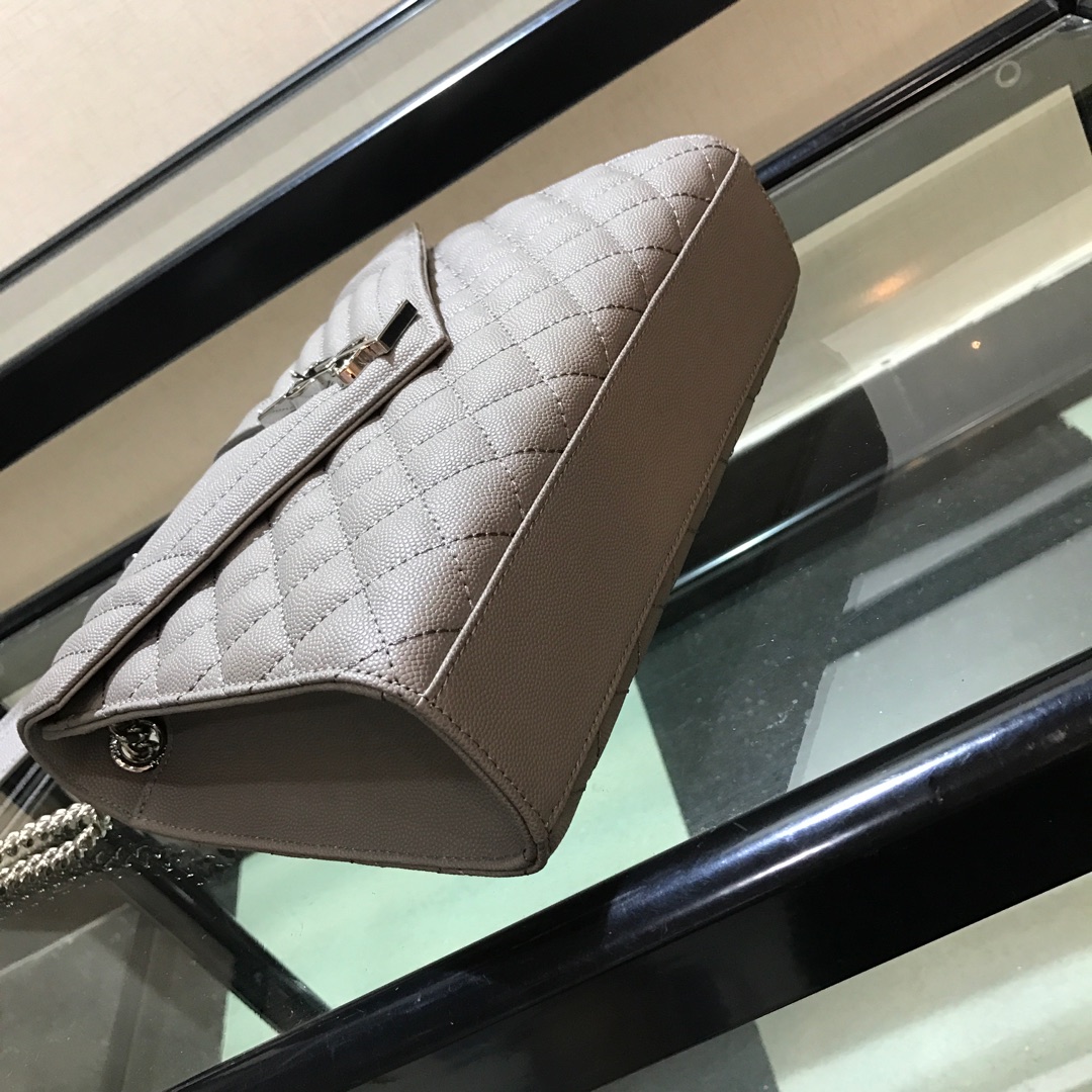 Y51 envelope medium bag in grained leather silver metal gray 600185 24 x 7.5 x 18 cm