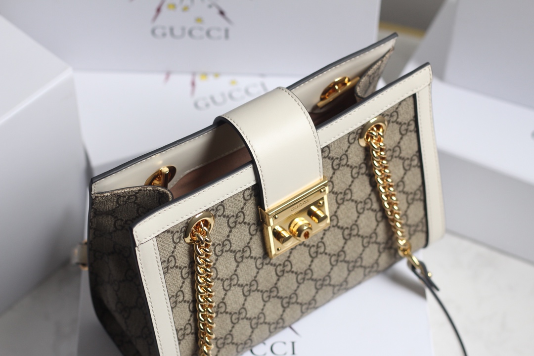 Gvc*1 small padlock gg shoulder bag in svp*me canvas white 498156 26 x 18 x 10 cm