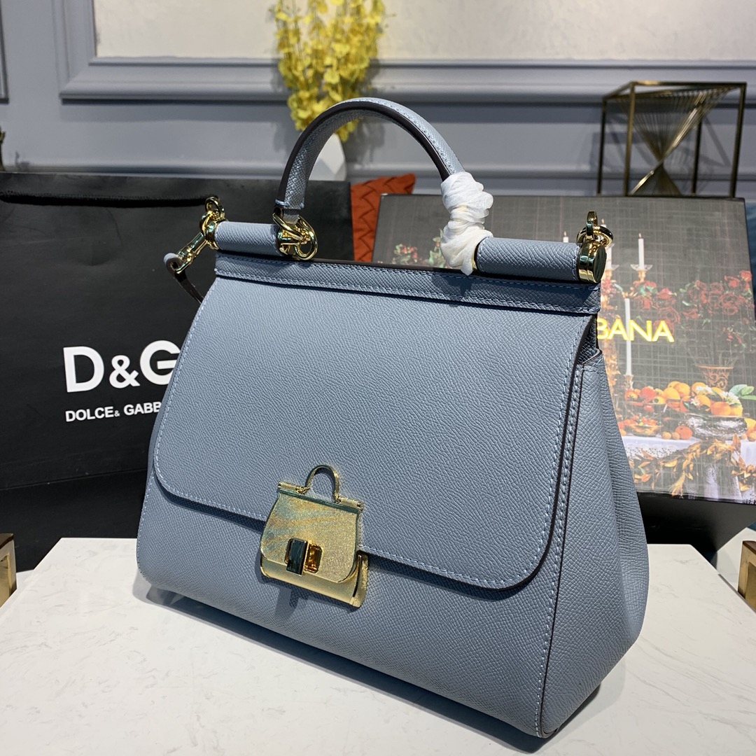 d01ce & Gab*a*a medium dauphine leather sicily bag light blue bb6002 25 x 12 x 22 cm