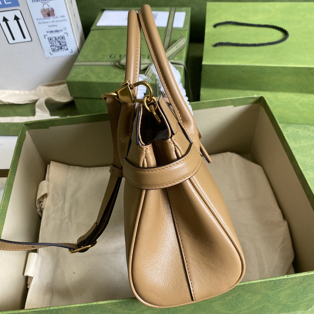 Gvc*1 small top handle bag with double g brown 658450 25 x 19 x 11 cm