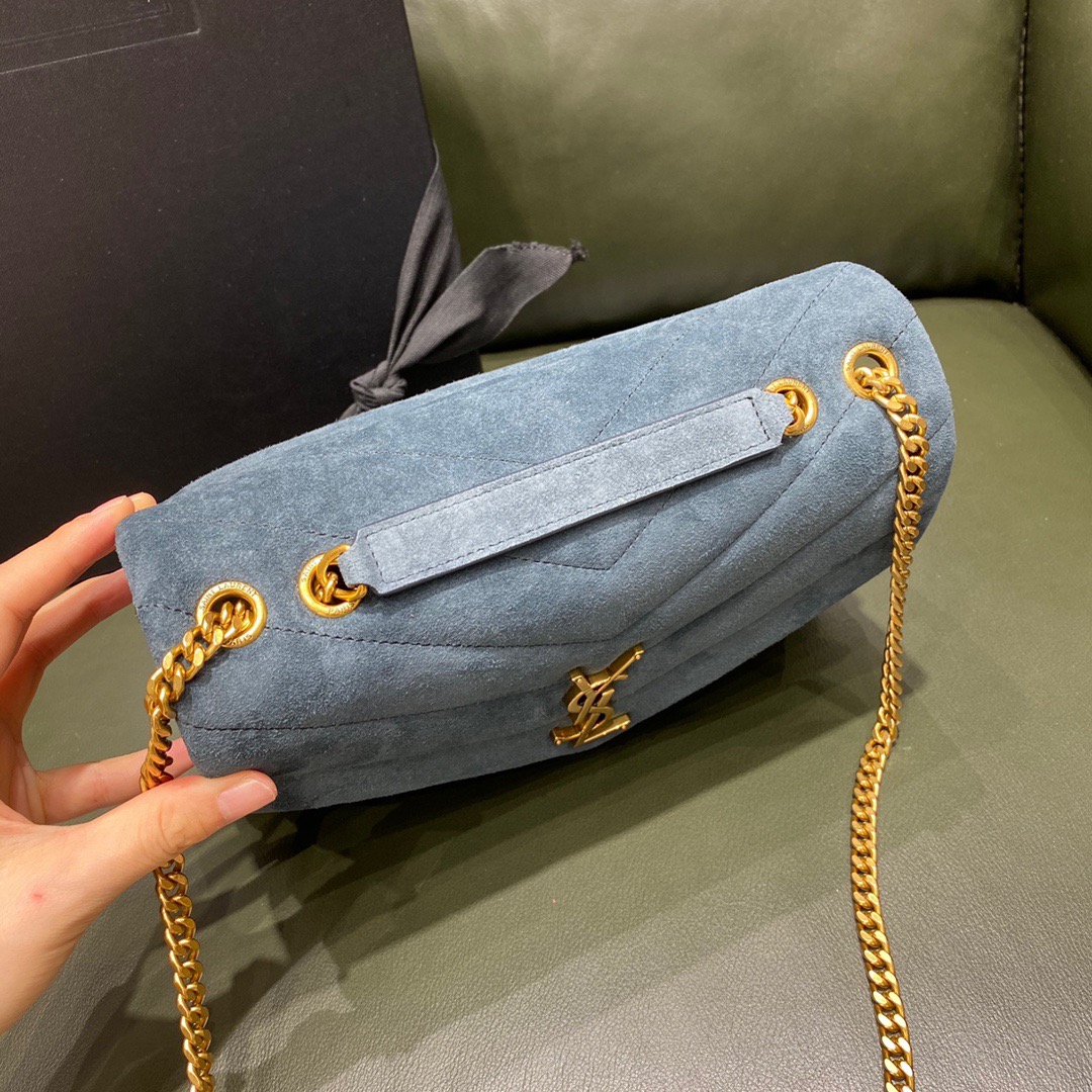 Y51 small loulou in matelassé "y" blue suede 5749461 25 x 17 x 9 cm