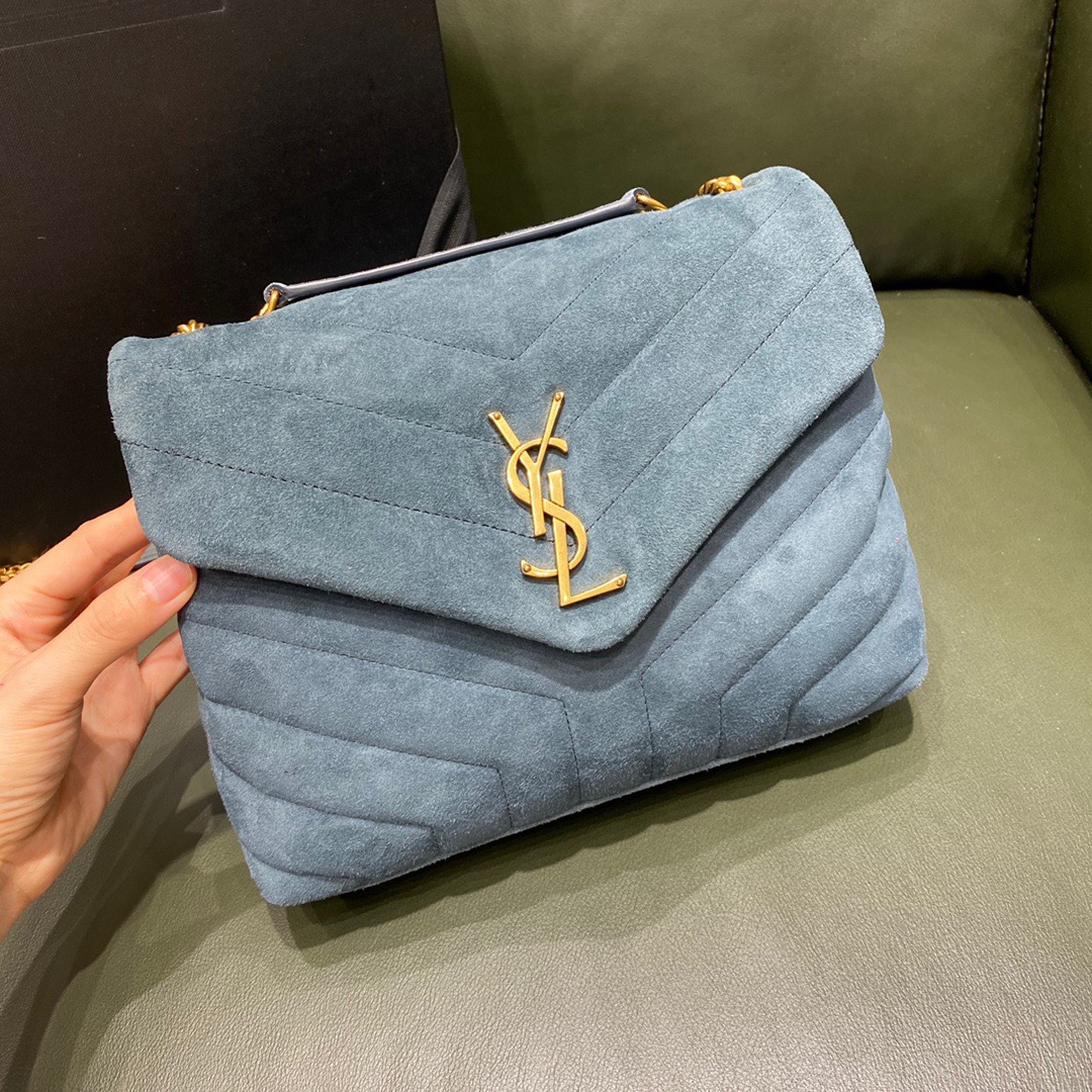 Y51 small loulou in matelassé "y" blue suede 5749461 25 x 17 x 9 cm
