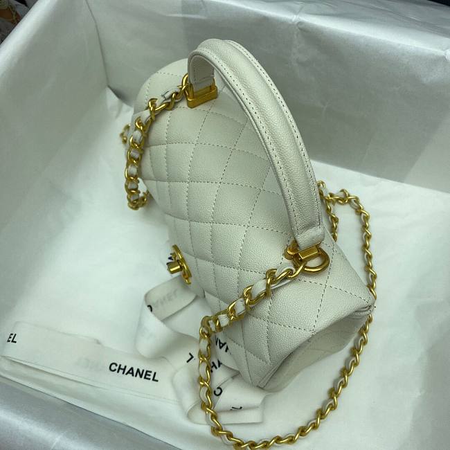 Ch**el mini flap bag with top handle grained calfskin white as2431 20 x 14 x 7 cm