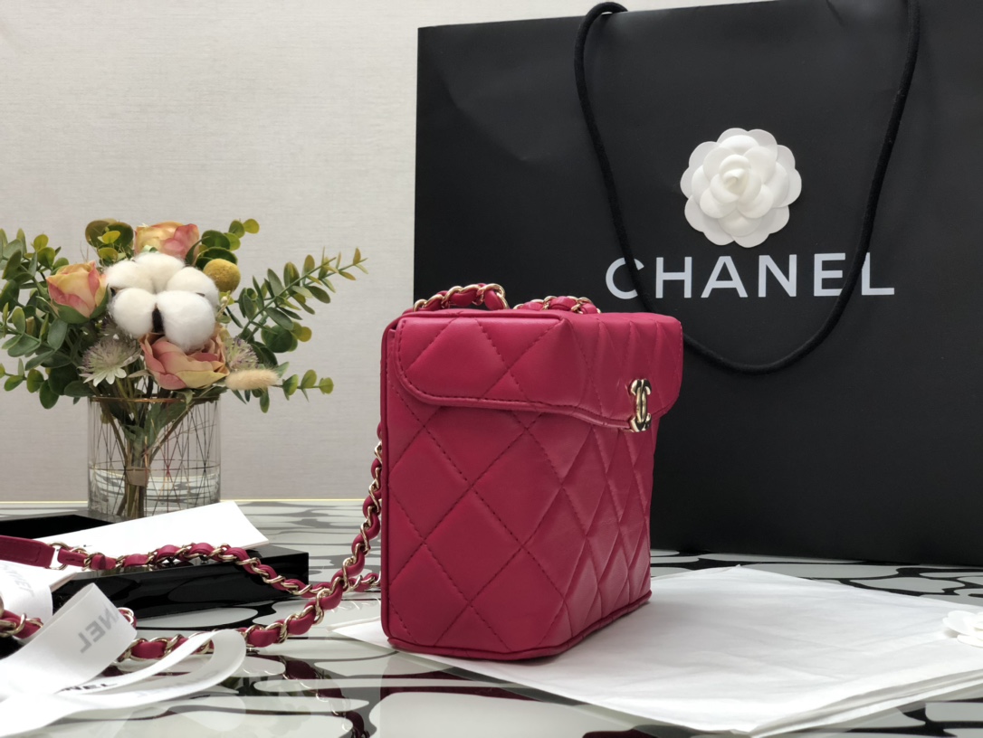 Ch**el small box bag lambskin & gold metal dark pink as2877 14.5 x 16.5 x 7 cm