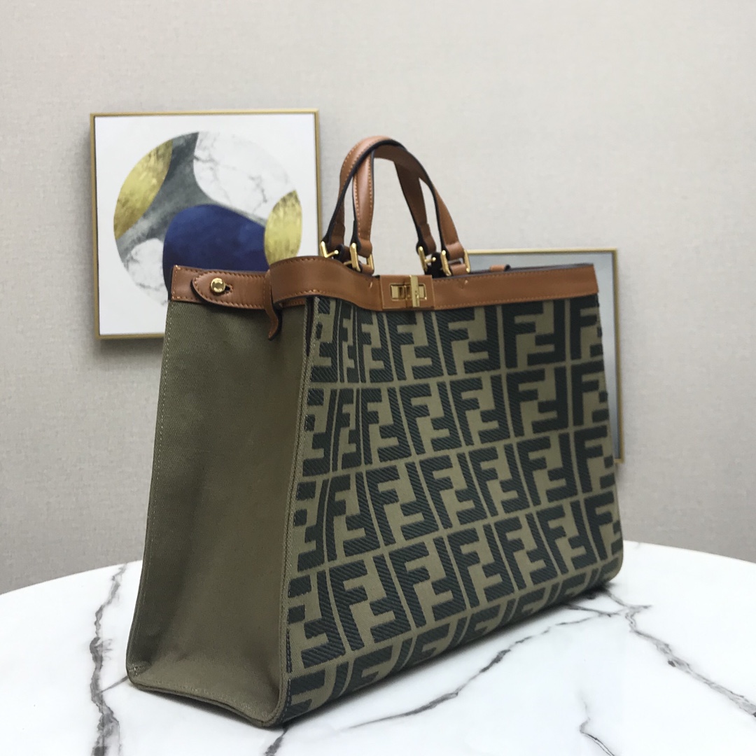 F**di peekaboo x-tote canvas bag green 8bh374 41 x 16 x 29.5 cm