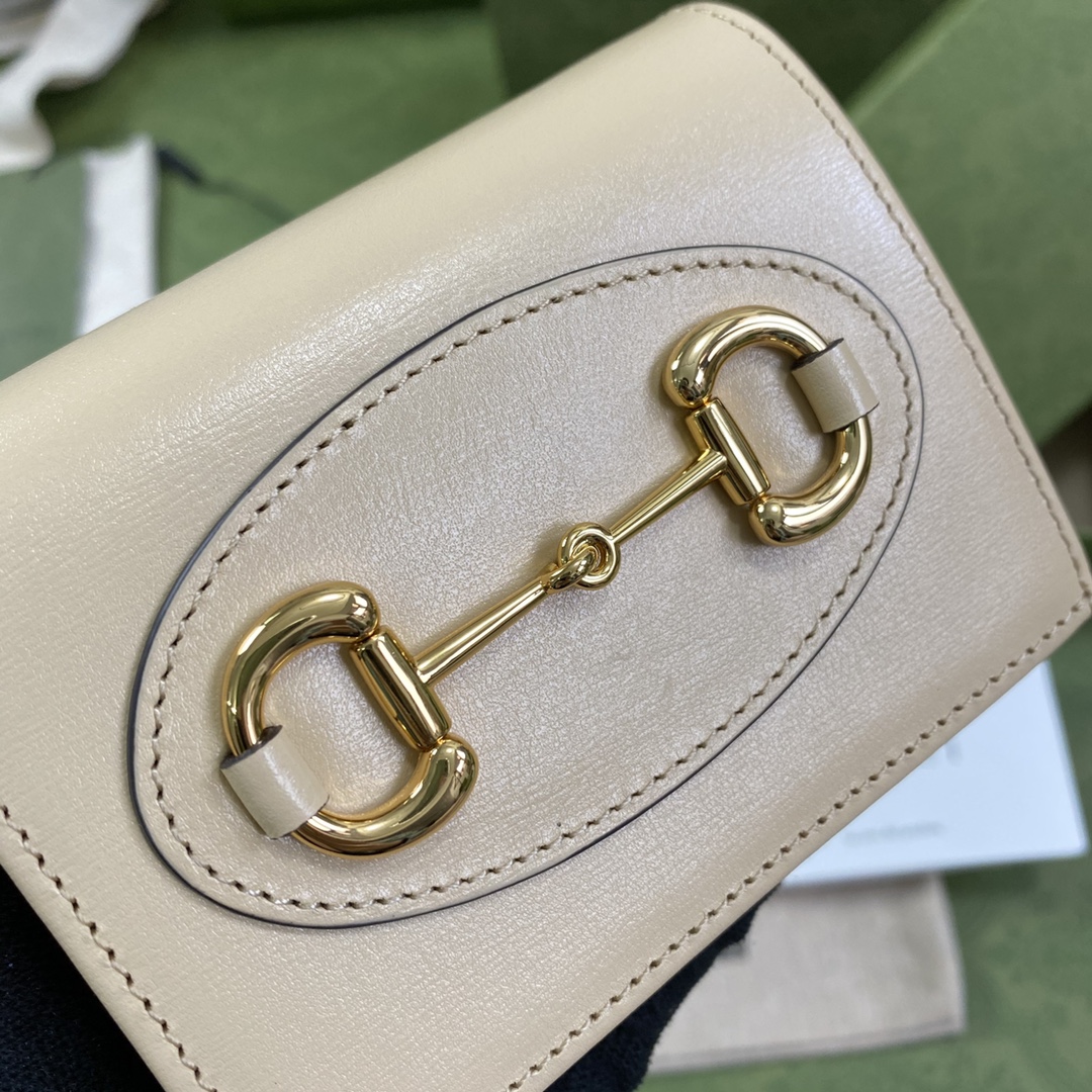 Gvc*1 horsebit 1955 card case wallet leather cream ‎621887 11 x 8.5 x 3 cm