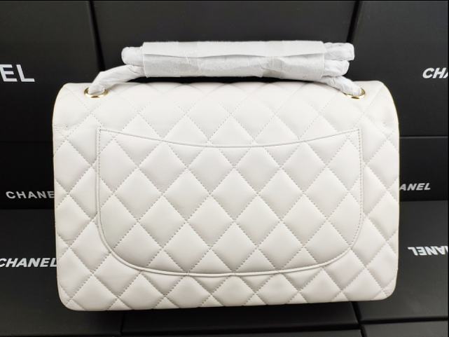 Ch**el flap bag lambskin leather gold chain white a1113 30cm