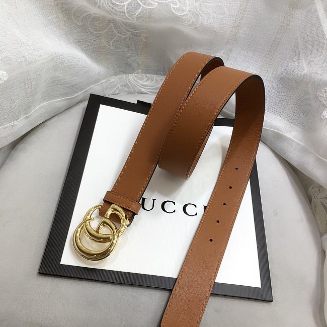 GG Marmont Leather Belt With Shiny Buckle Brown 3 cm