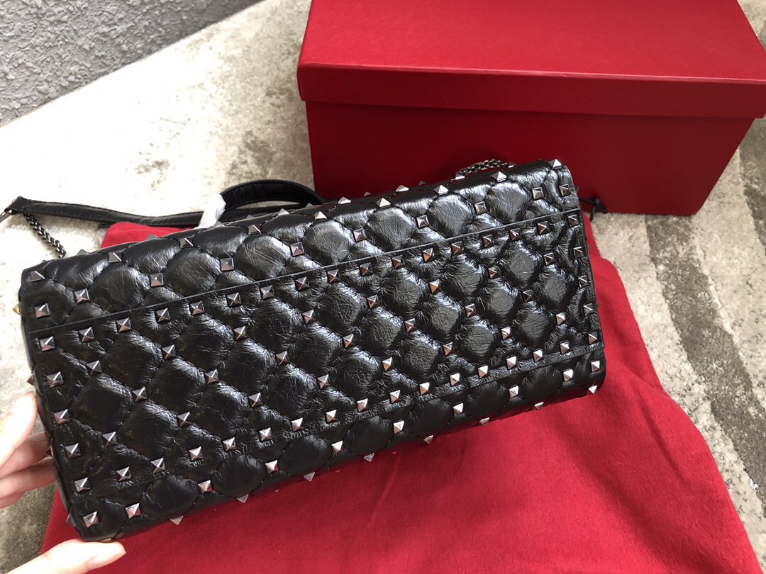 Va1e*ntin0 garavani rockstud spike tote bag full black 26 x 13 x 20 cm