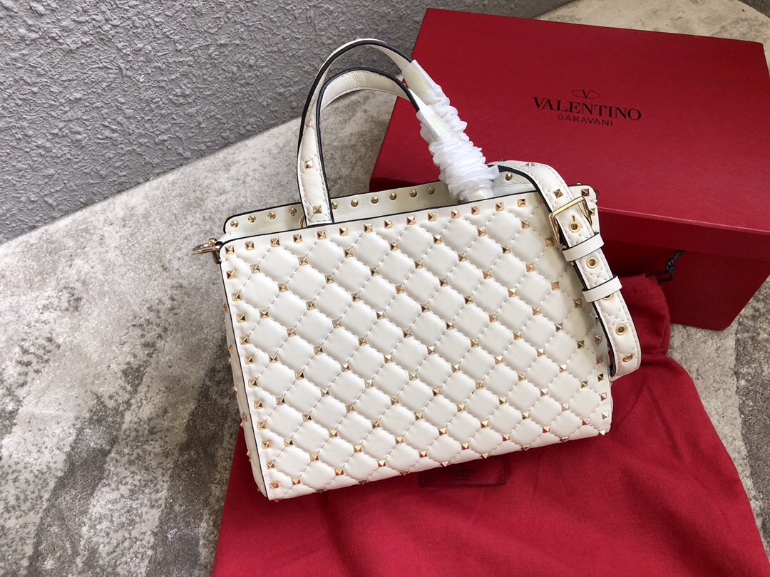 Va1e*ntin0 garavani rockstud spike tote bag white 26 x 13 x 20 cm