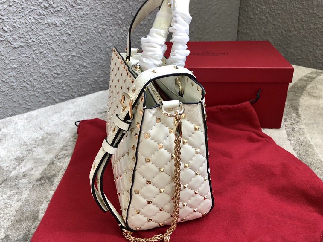 Va1e*ntin0 garavani rockstud spike tote bag white 26 x 13 x 20 cm