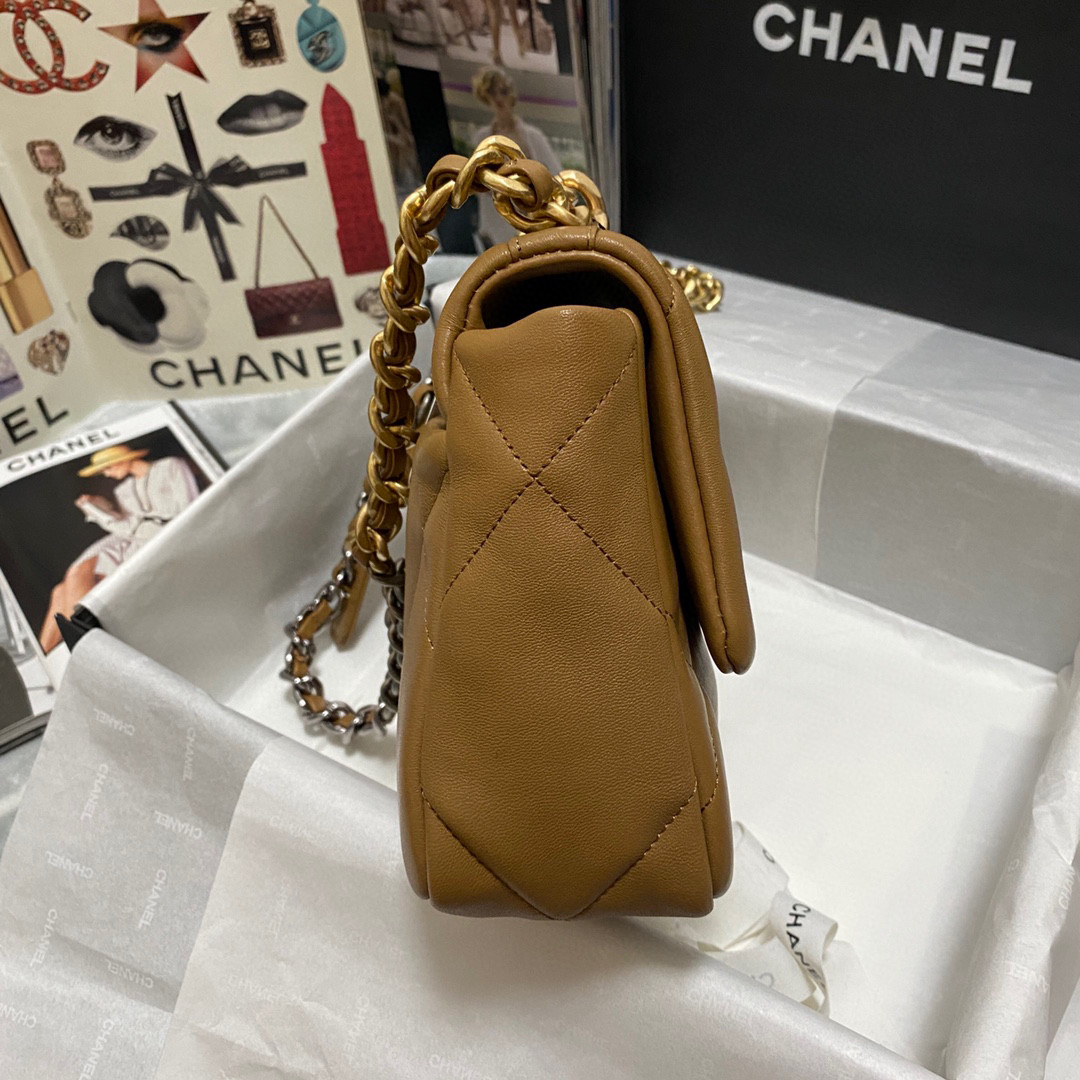 Ch**el 19 calfskin in brown-26×16×9cm