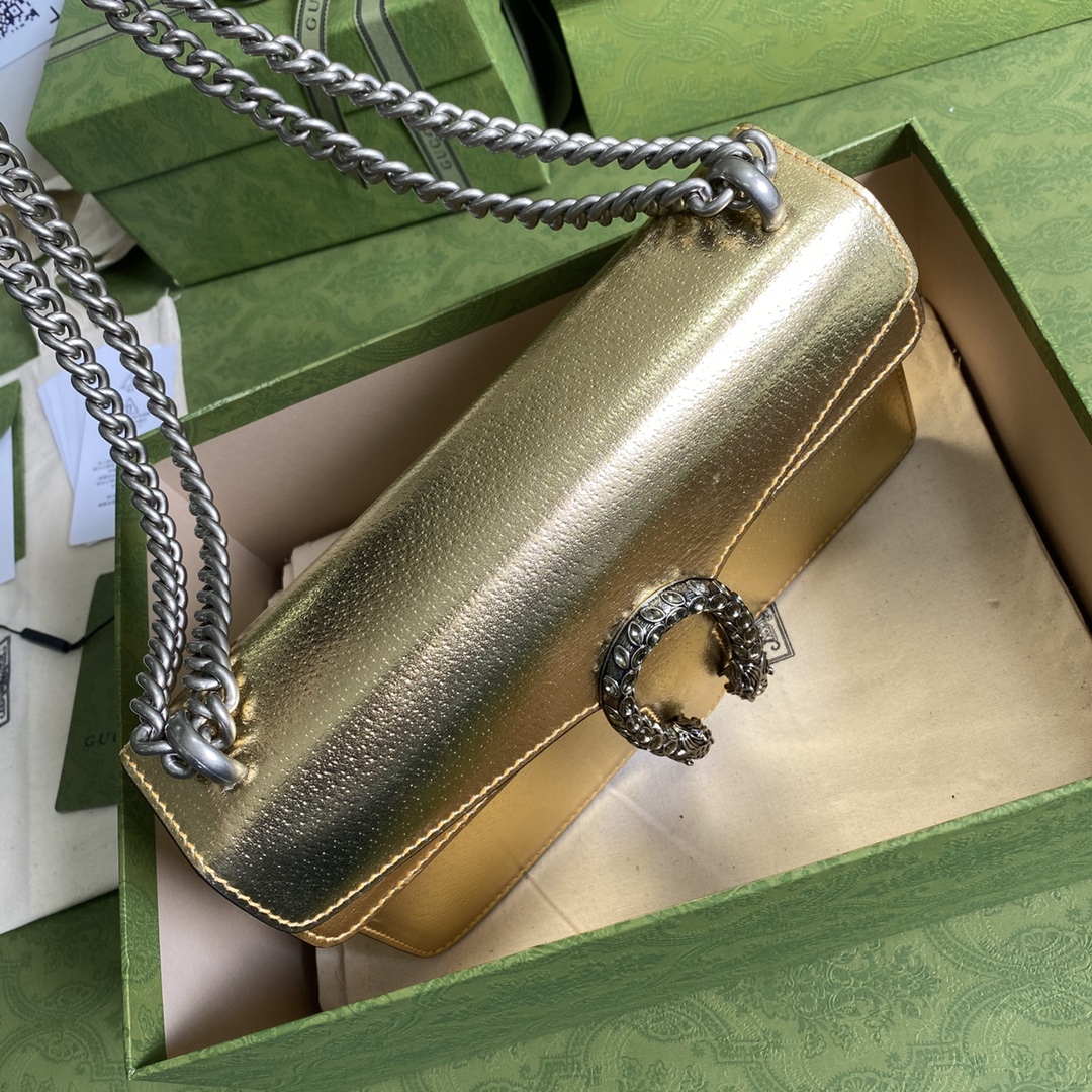 Gvc*1 dionysus small shoulder bag gold lamé leather 499623 - 25x13.5x7cm