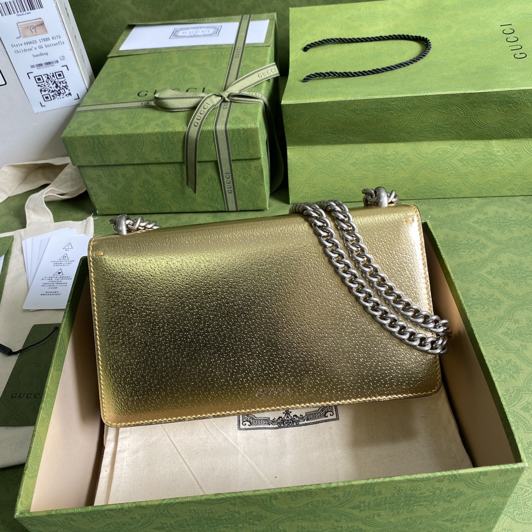 Gvc*1 dionysus small shoulder bag gold lamé leather 499623 - 25x13.5x7cm