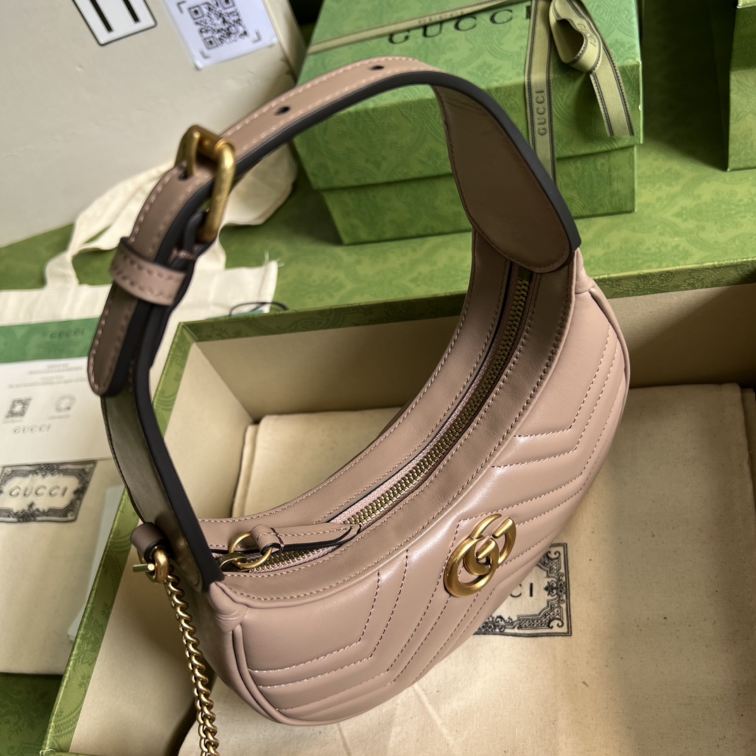 GG Marmont half-moon-shaped mini bag Milk tea color 699514 – 21.5 x 11 x 5cm