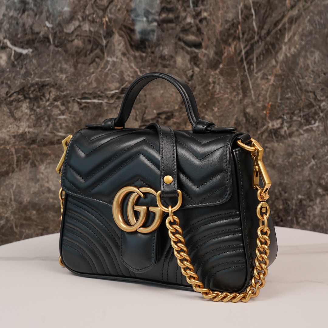 GG Marmont Matelassé mini top handle bag Black 547260 - 21x 15.5 x 8cm