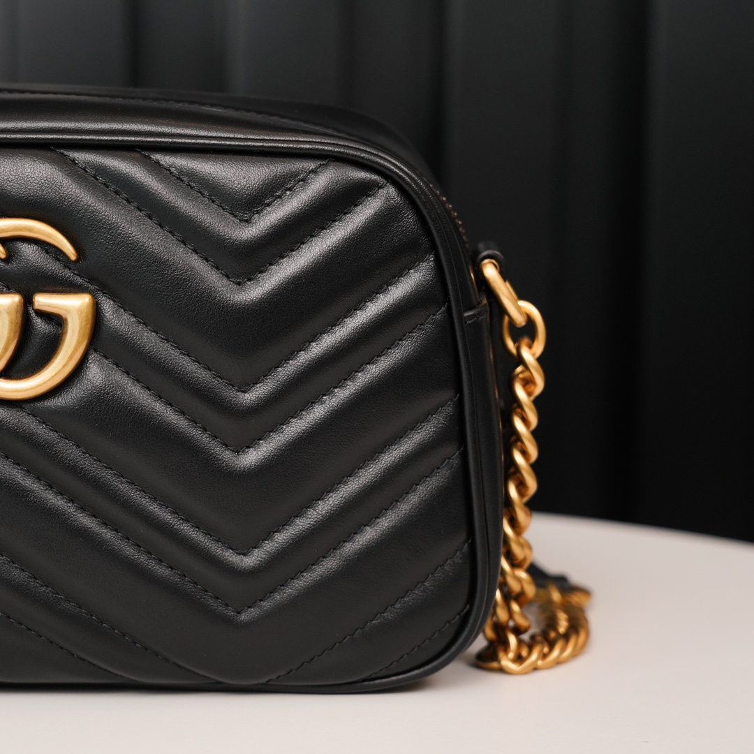 GG Marmont small matelassé shoulder bag (The camera bag) Black 447632 - 24x13x7cm