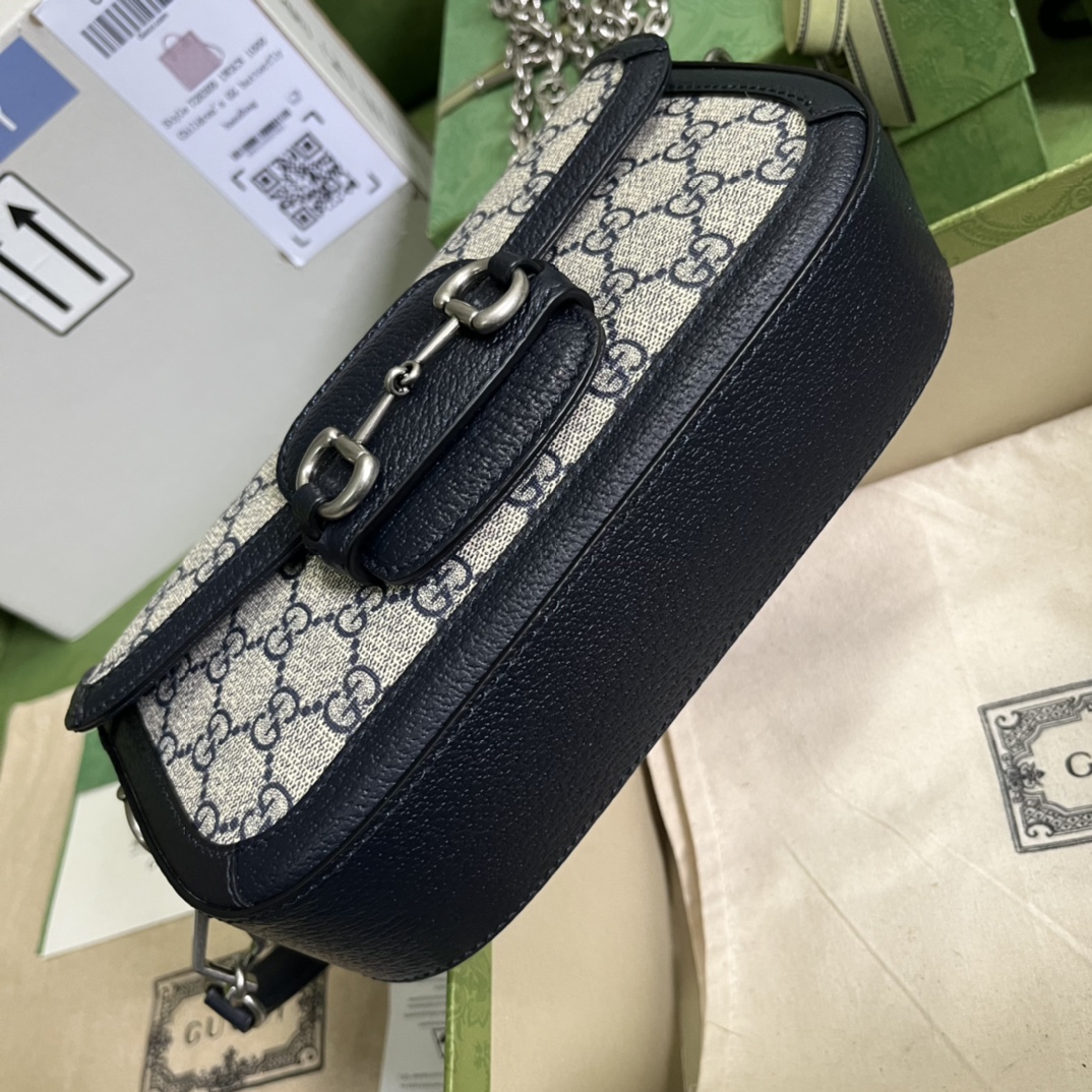 Gvc*1 horsebit 1955 small black beige ebony gg svp*me canvas ‎735178 - 24×13×6 cm