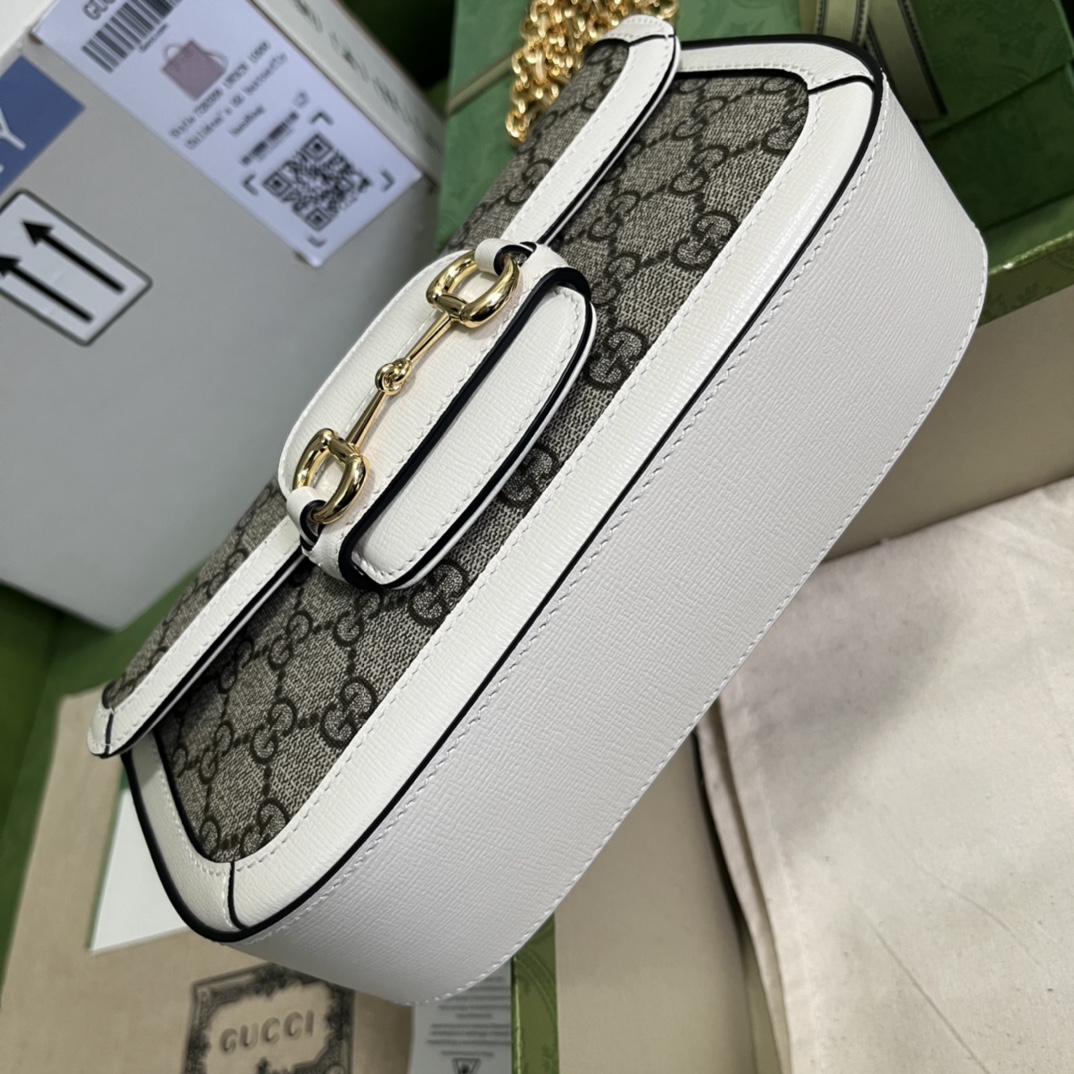 Gvc*1 horsebit 1955 small white beige ebony gg svp*me canvas ‎735178 - 24×13×6 cm