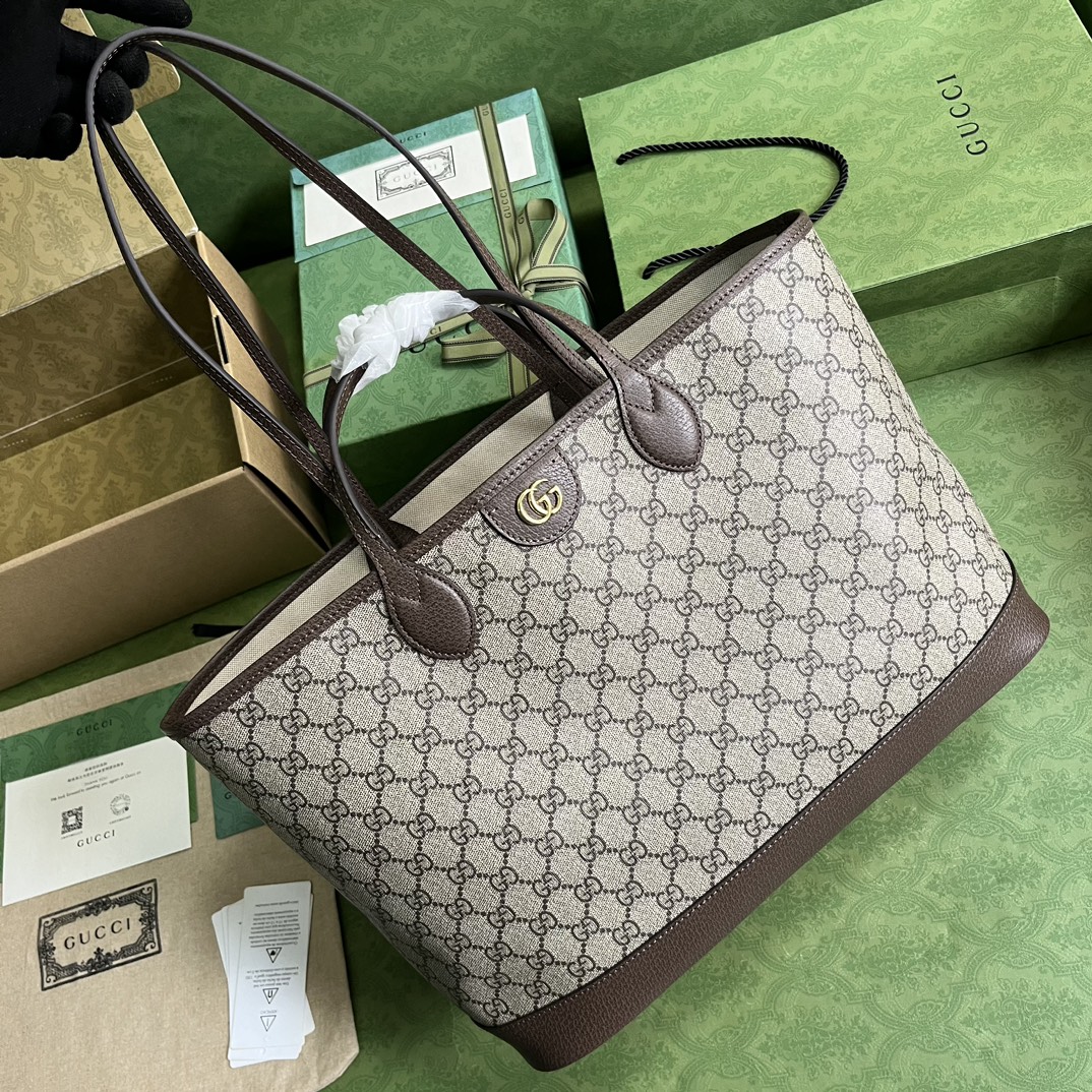 Gvc*1 ophidia medium tote bag brown leather 739730 - 38.5 x 28.5 x 15cm