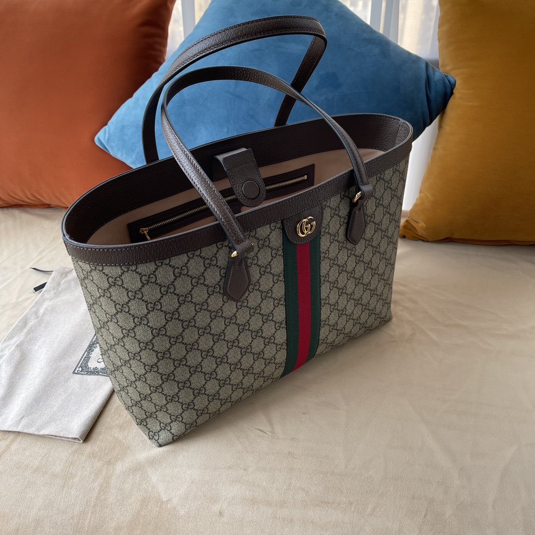 Gvc*1 ophidia gg medium tote brown leather 739730 - 38 x 28 x 14cm