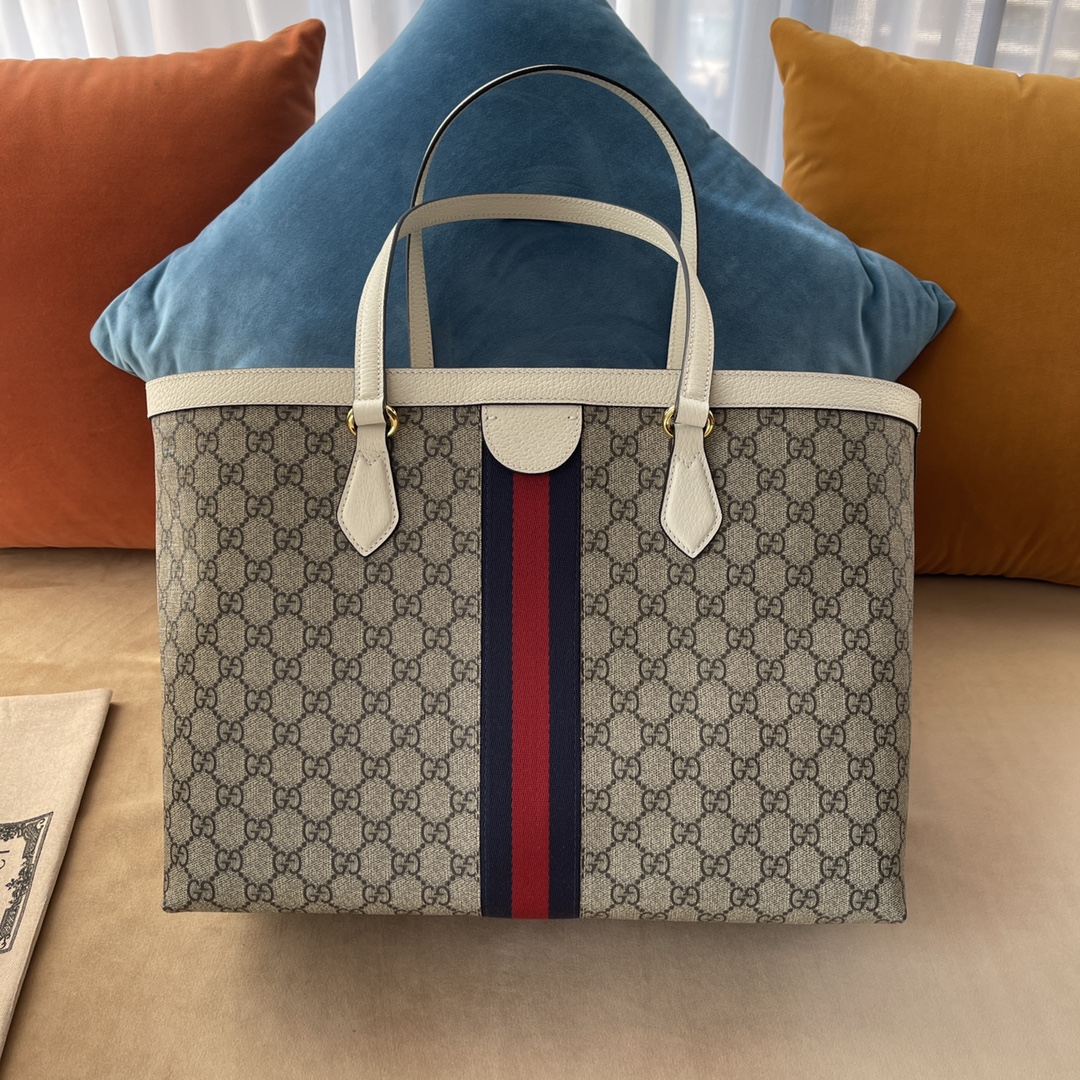 Gvc*1 ophidia gg medium tote oatmeal leather 739730 - 38 x 28 x 14cm