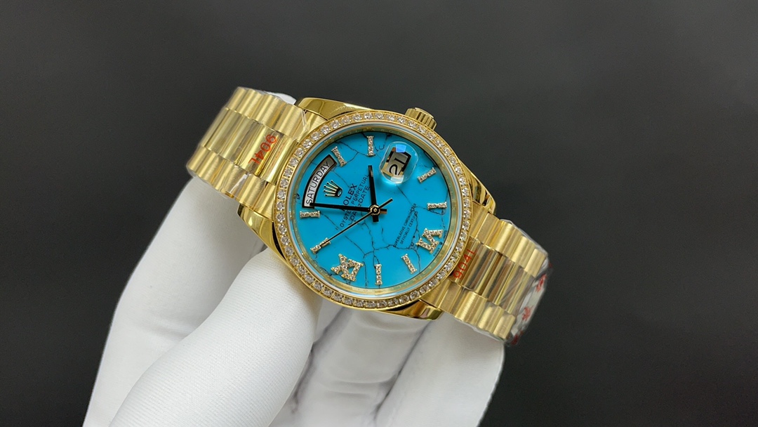 r01ex oyster perpetual day and  date  G01den and blue 36 mm 2836