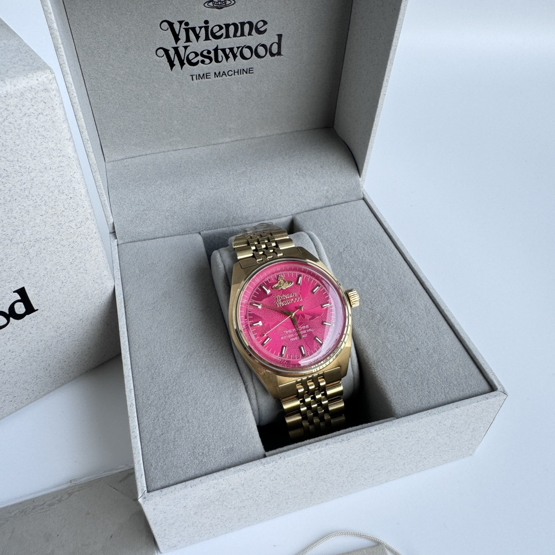 u1u1enne westwood queen mother red dragon fruit rose dial stainless steel strap pink dial women