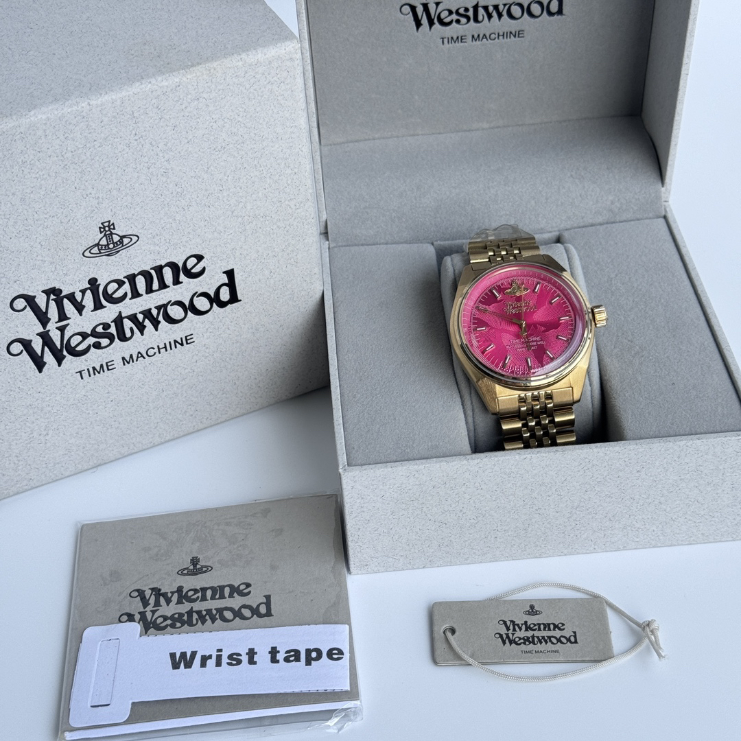 u1u1enne westwood queen mother red dragon fruit rose dial stainless steel strap pink dial women