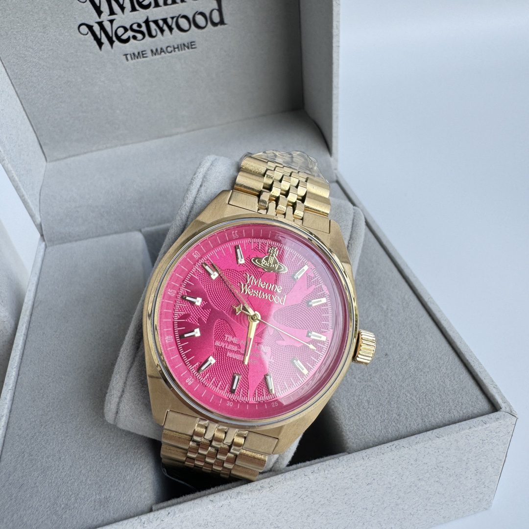 u1u1enne westwood queen mother red dragon fruit rose dial stainless steel strap pink dial women